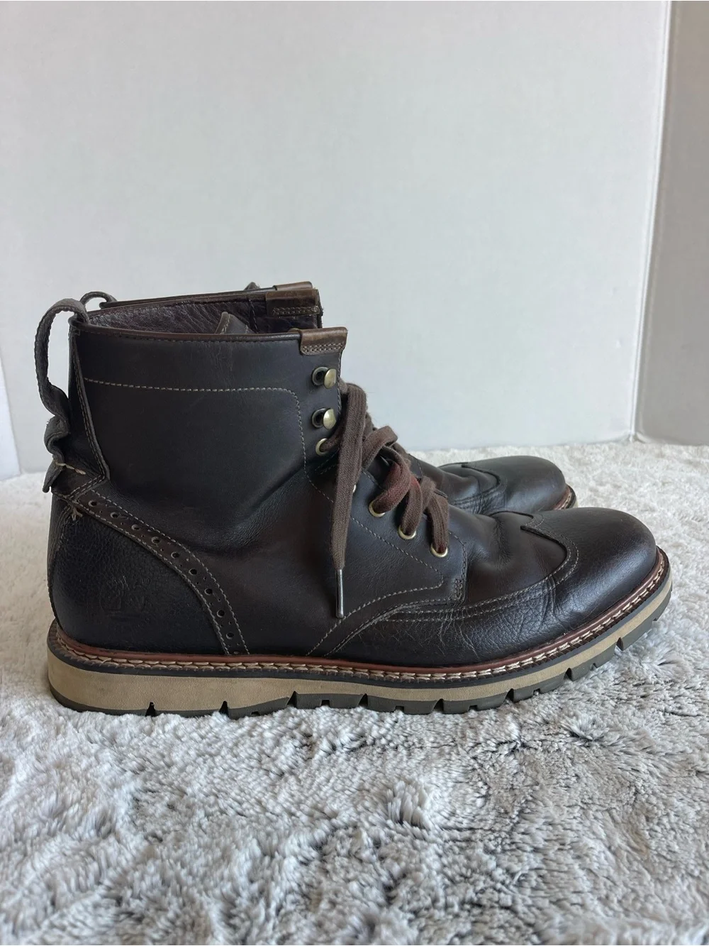 Timberland Wingtip Dark Brown Leather Lace-Up Ankle Boots Men Size 11